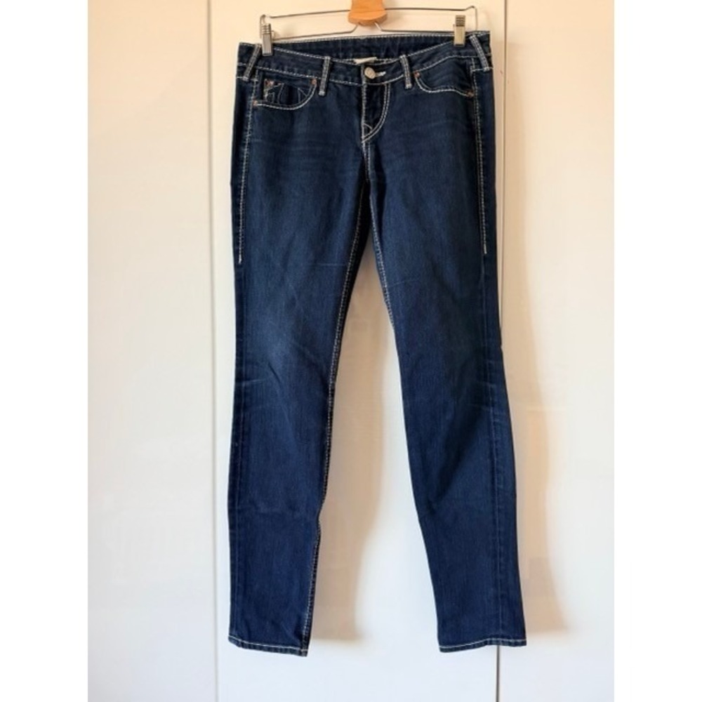 True Religion Skinny Jeans Size 29 Dark Wash White Thick Stitch Made in USA